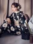 画像12: 【予約 / 5月下旬発送予定】ピオニーブラック花柄浴衣 OBI-siwa-202-ok-2-PBE / HIMO-900-yn-1-B / HEKO-800-sb-11-MOC / YA-1066-kj-IV / GETA-02-ok-4-MOC/ [yo/OF01] (12)