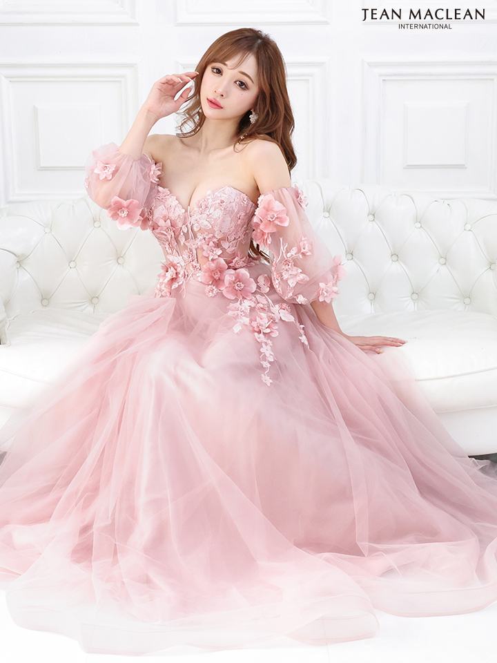 【匿名発送】JEAN MACLEAN＊ピンク刺繍ロングドレス