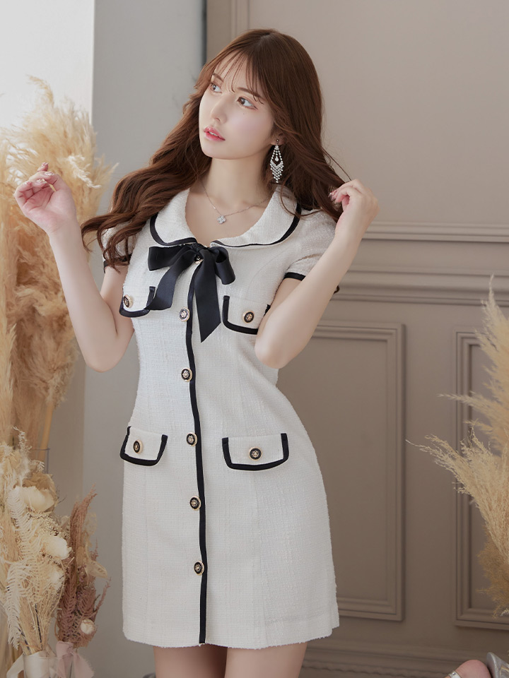 襟　半袖　キャバドレス　ワンピース　ミニ　ドレス