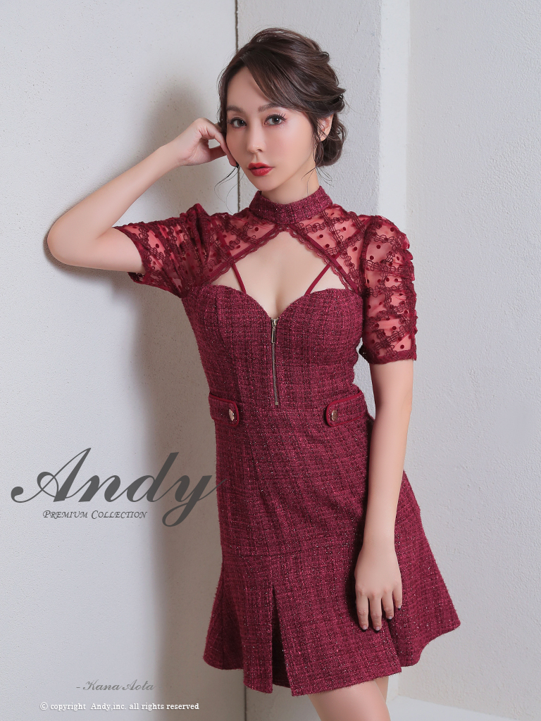 an andy ツイードラインジップドレス 大規模セール - スーツ ...