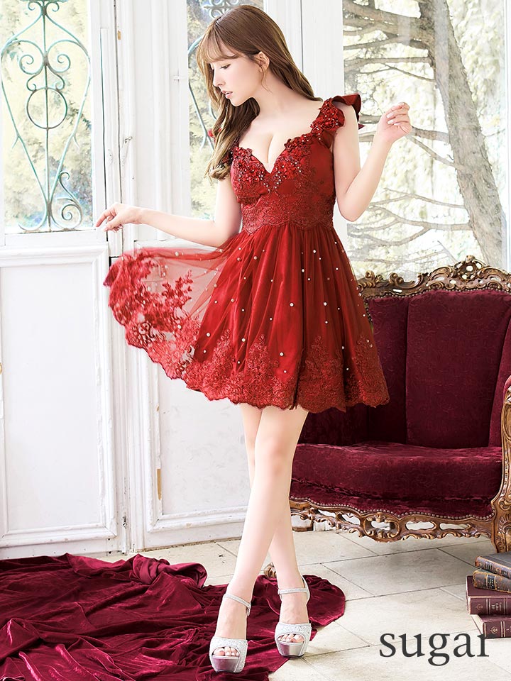 フォーマル/ドレスrobe de fleurs 赤ドレス