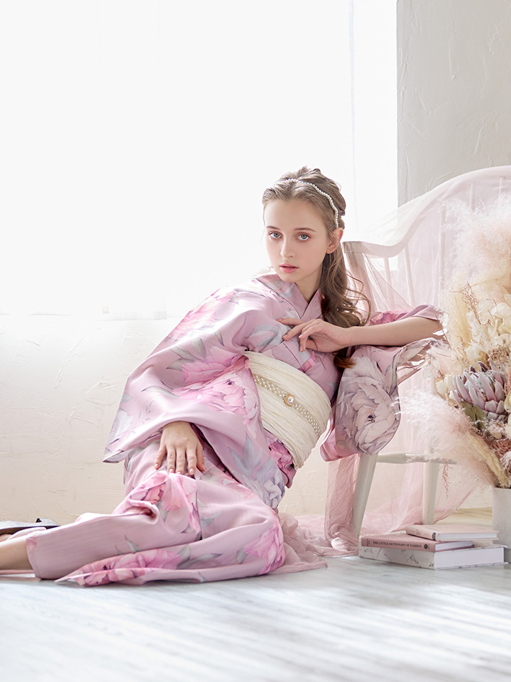純正品大特価 浴衣(ゆかた) スウィートピー柄 ピンク,白,紫 | www