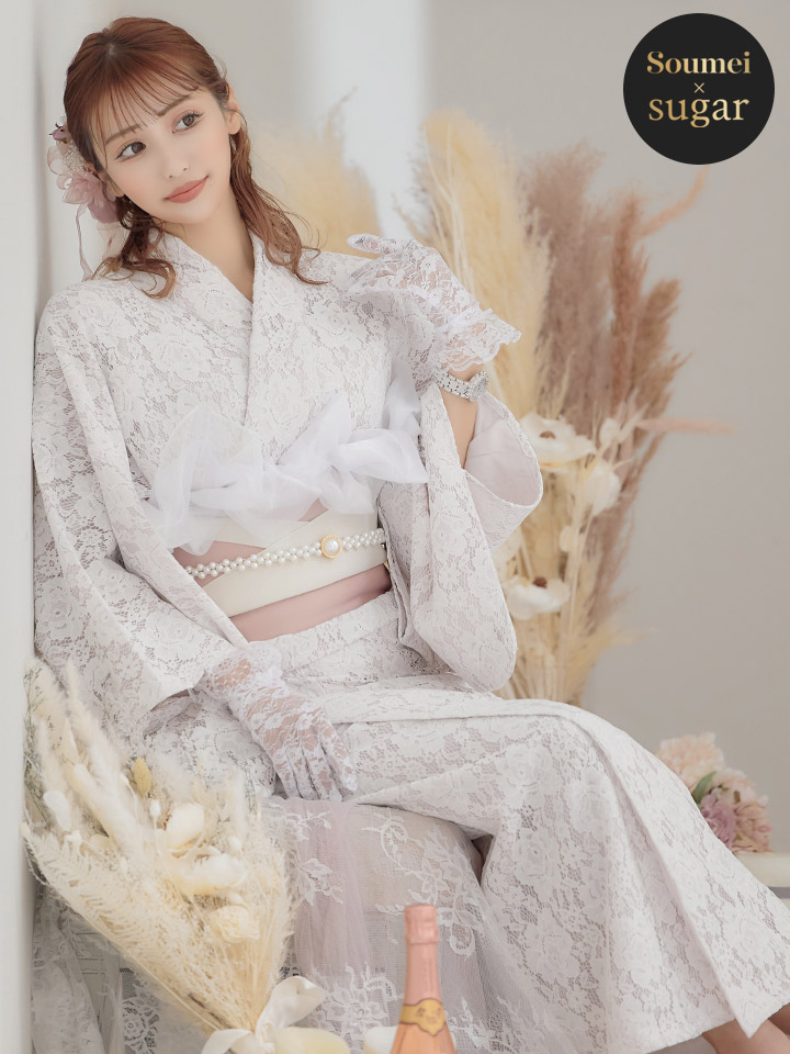 即日発送】【浴衣】ピンク地×白レース浴衣（19obi-30 / Yhimo-pearl02 