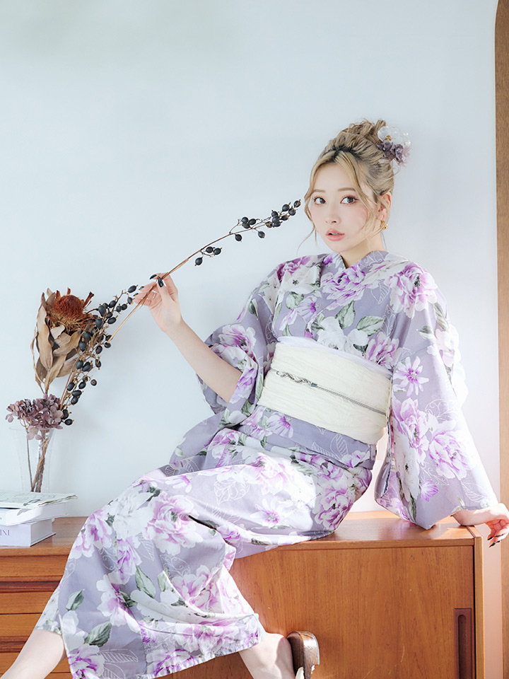 即日発送】大胆に咲き誇る紫×白牡丹浴衣 siwa-k29kj / Yhimo-GYxGY 