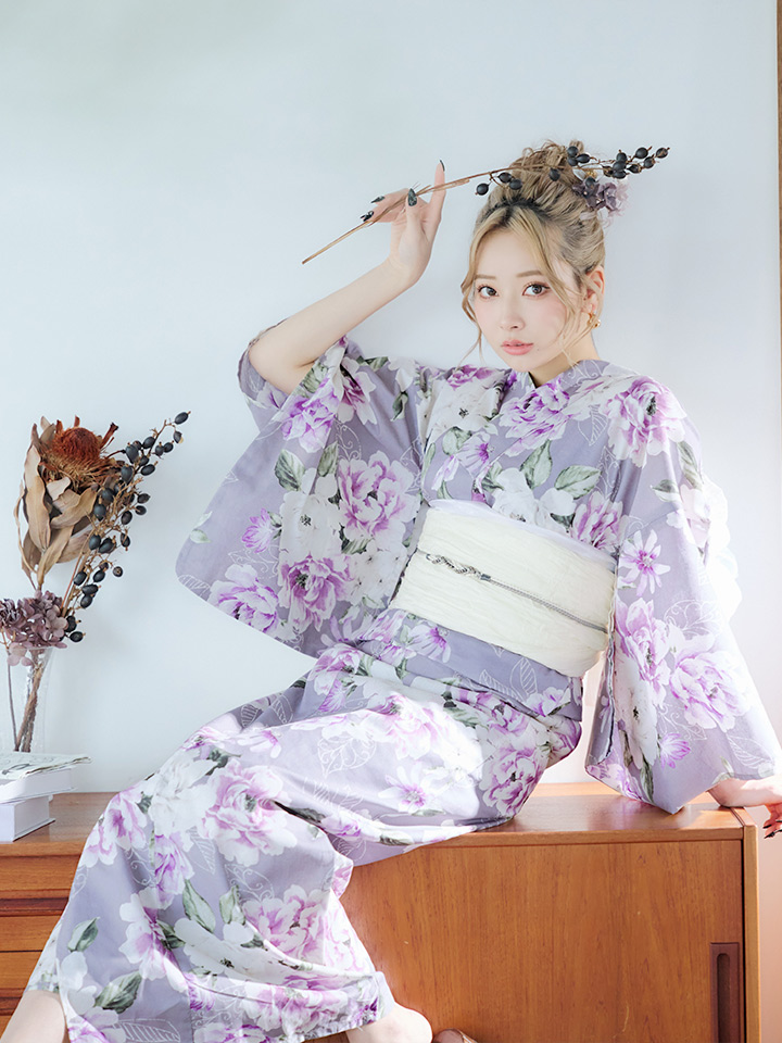 即日発送】大胆に咲き誇る紫×白牡丹浴衣 siwa-k29kj / Yhimo-GYxGY 