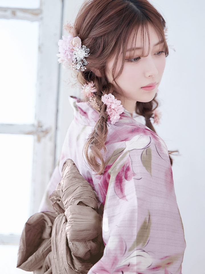 即日発送】ピンクの百合が咲き誇るガーリー浴衣 siwa-736ok / Yhimo 