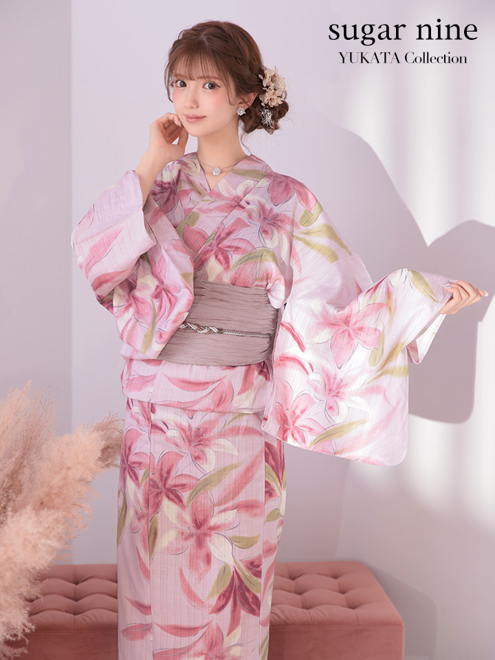 即日発送】ピンクの百合が咲き誇るガーリー浴衣 siwa-736ok / Yhimo