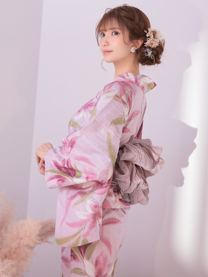 即日発送】ピンクの百合が咲き誇るガーリー浴衣 siwa-736ok / Yhimo