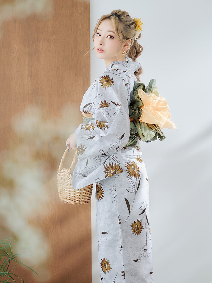 即日発送】グレー地×マーガレット浴衣 siwa-g206kj / Yhimo-MOCA 